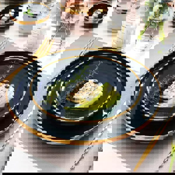 8 Piece Dinner Set, Pink And Dark Blue-Weilai Concept-Weilai Concept