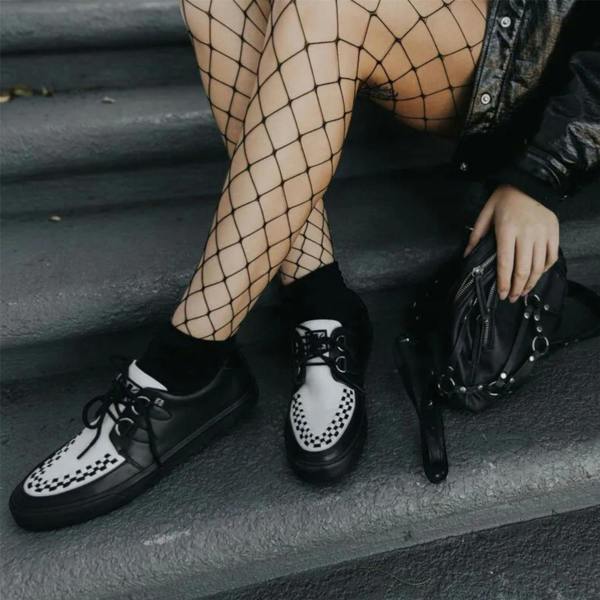 TUK Footwear TUK Pointed Creeper Sneaker Black White Leather Platform Shoes - A9180