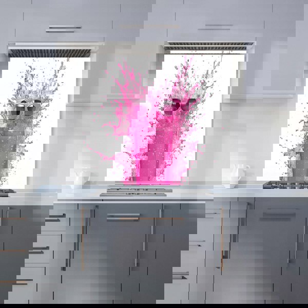 Warren Reed - Designer Pink Splashart Glass With Glasses Kitchen Splashback