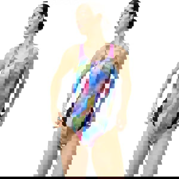 Speedo allover digital recordbreaker swimsuit in blue pink nylon spandex