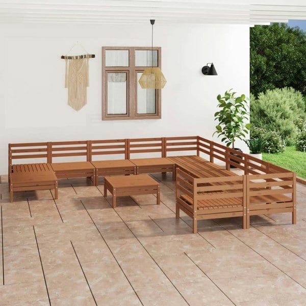 Berkfield 12 Piece Garden Lounge Set Honey Brown Solid Wood Pine