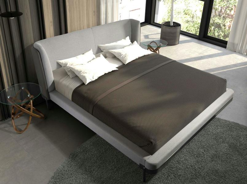 Angel Cerdá Light Grey Fabric and Dark Grey Leatherette Bed 7156
