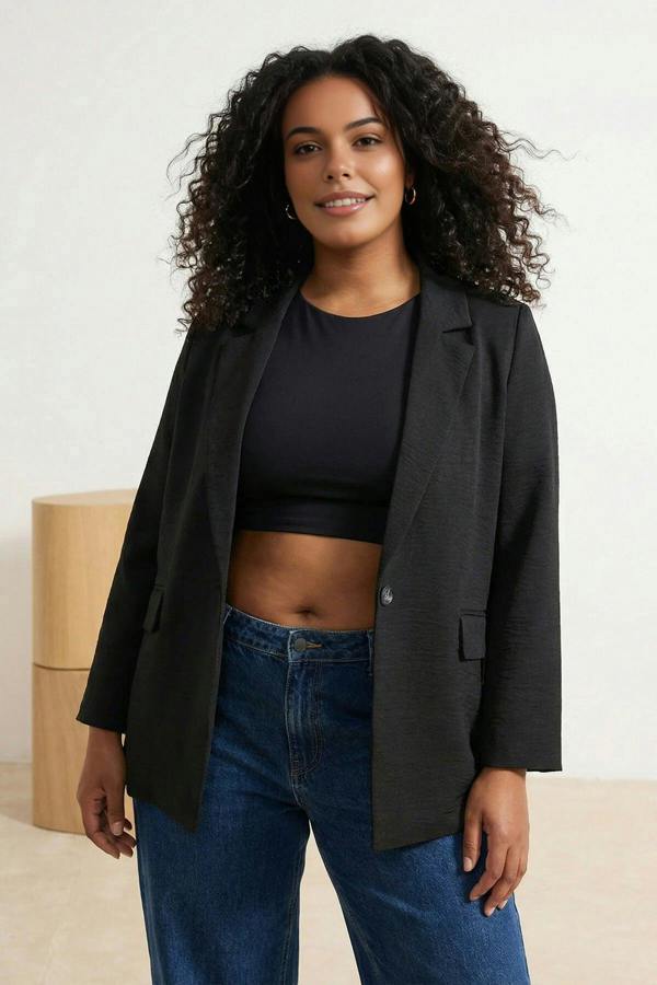 WOVCOR Linen-Look Woven Plus Size Jacket