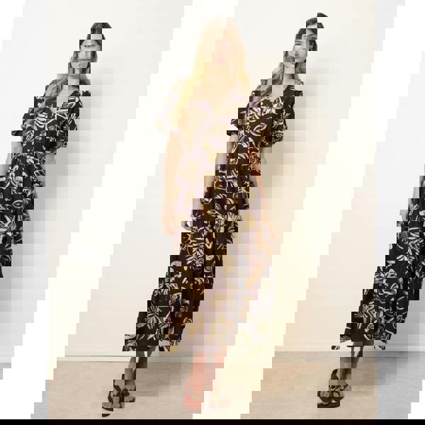 Blue Vanilla Tropical Button Through Midi Dress