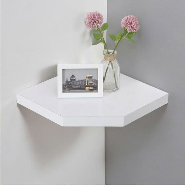 Rafaelo Mobilia Wall Mounted Corner Floating Shelf White
