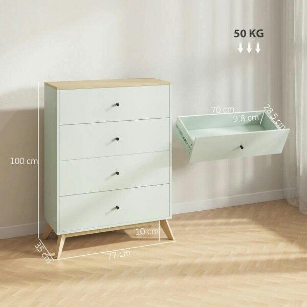 4 Drawer Storage Cabinet, Chest of Drawers for Bedroom Living Room, Light Green and Oak