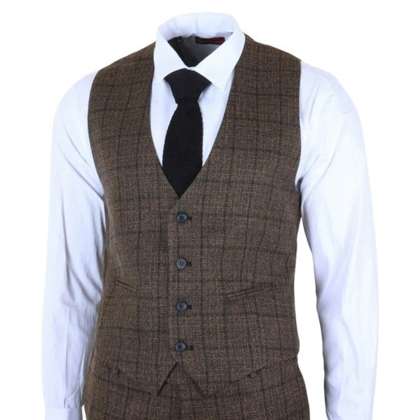 TruClothing IM11 - Men's Dark Brown 3 Piece Plaid Check Suit