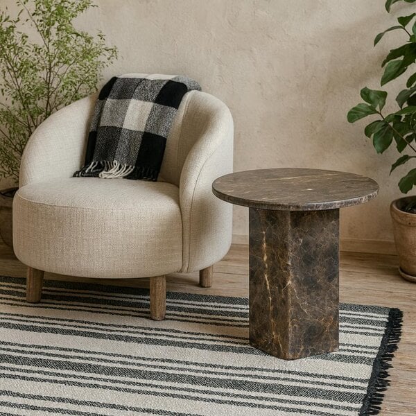 Wyld Haus Bremen Dark Brown Marble Round Side Table Hexagon Base