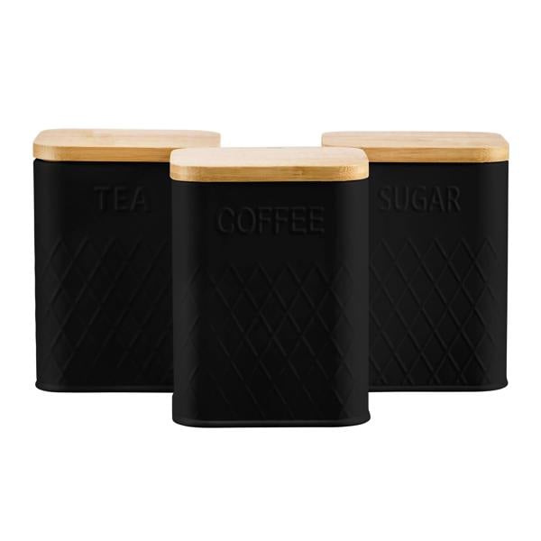 Cooks Professional 3 Piece Embossed Kitchen Storage Set with Bamboo Lids | Black