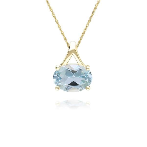 Gemondo Classic Oval Sky Blue Topaz Pendant Necklace in 9ct Yellow Gold 7x5mm