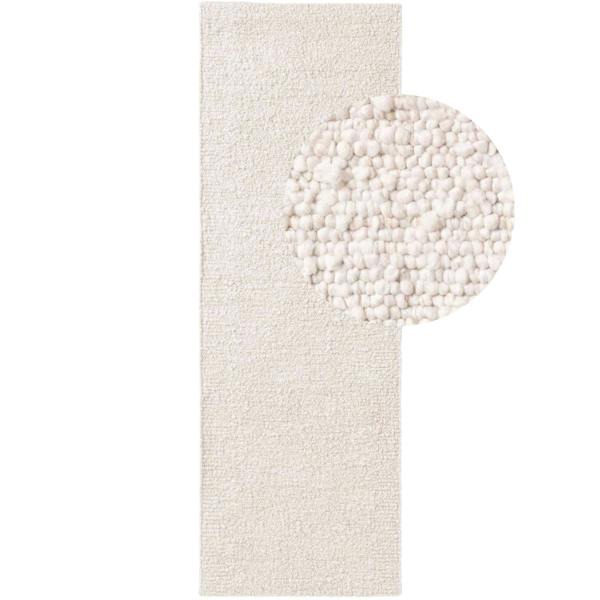 White textured rug with a circular pattern on a white background