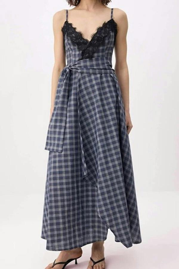 WOVCOR Checkered Midi Woven Dress