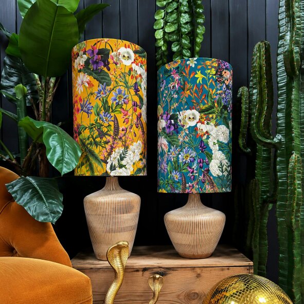 Love Frankie Ochre Summer Meadow Velvet Tube Lampshades