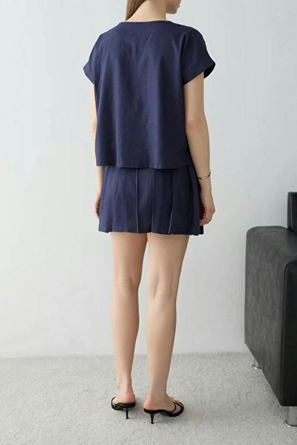 WOVCOR 2-Piece Linen Skirt and Blouse Woven Top and Bottom Set