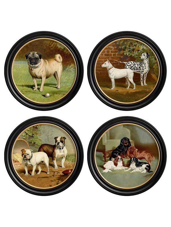 Exceptional Art c.1881 Dogs - Round Frame
