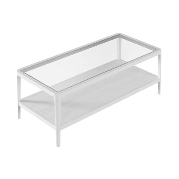 Wyld Haus San Senastian White Wood and Glass Top Coffee Table with Bottom Shelf