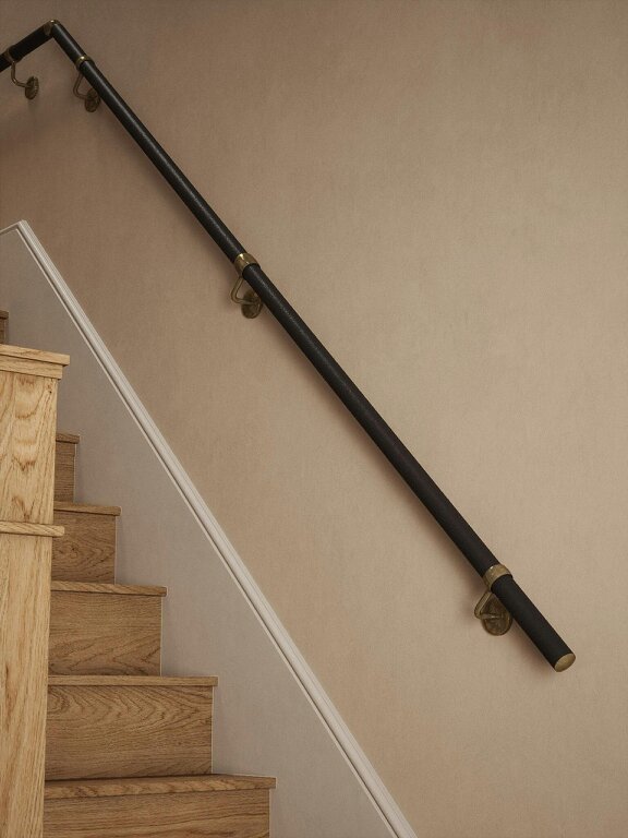 Handrails Direct Burcot Espresso Leather Quarter Landing Handrail