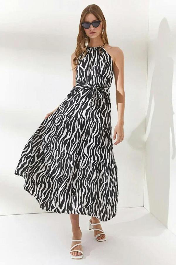 Hoxton Gal Halter Neck Belted Midi Dress