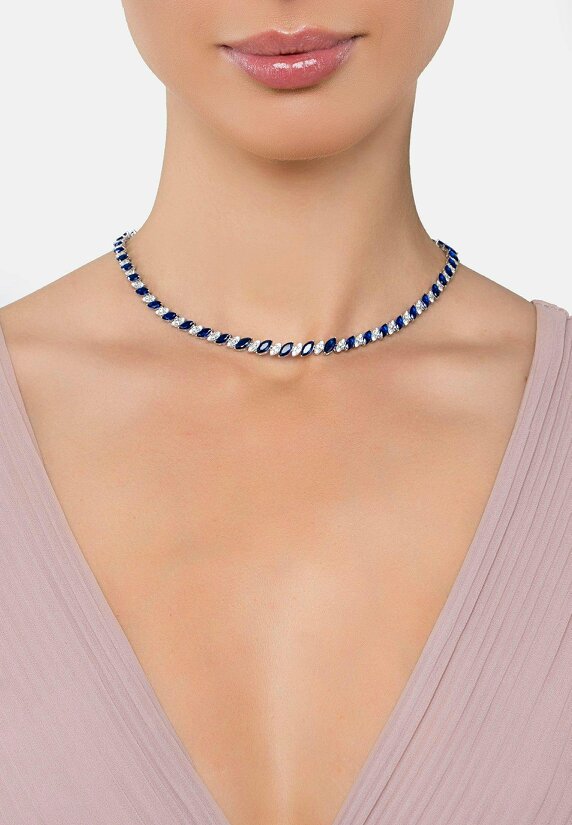 Latelita Viscountess Statement Tennis Necklace Sapphire Silver