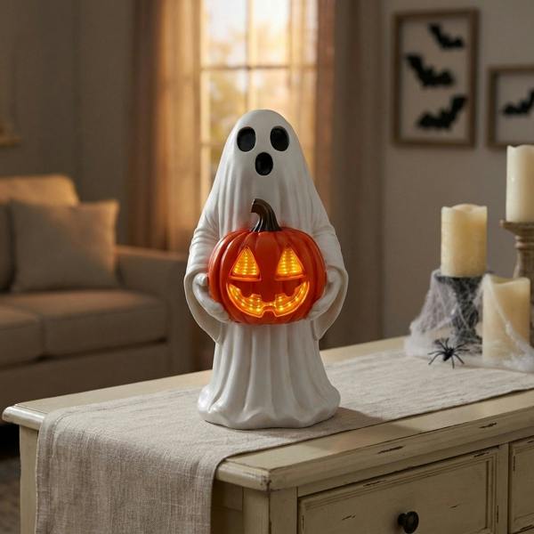 Garden Greatness LED Ghost Pumpkin Halloween Ornament