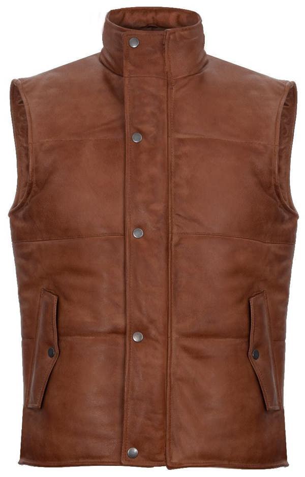 Infinity Leather Mens Puffer Warmer Waistcoat Sleeveless Padded Leather Jacket