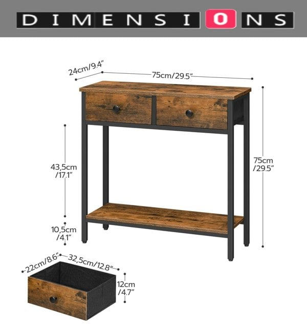 Modcraft Rustic Console Table with Storage - Ideal for Living Room and Hallway