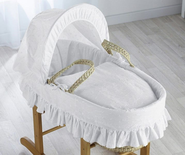 Kinder Valley Broderie Anglaise White Palm Moses Basket