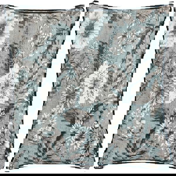 Wylder Harlington Botany Piped Velvet Floral Cushion Cover - Petrol