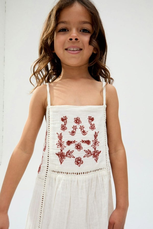 Kids Eina cotton Ladder Insert Embroidered Dress In white - image 5