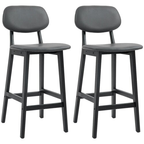 Wyld Haus Lavidiel Faux Leather Dark Grey Bar Stools Set Of 2 With Back Support And Wood Legs