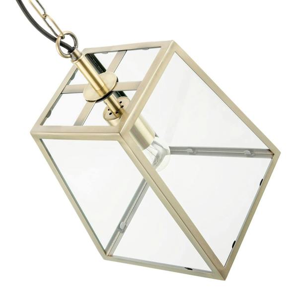 Classic Lantern Pendant Light in Antique Brass with Clear Glass Sides Image 4