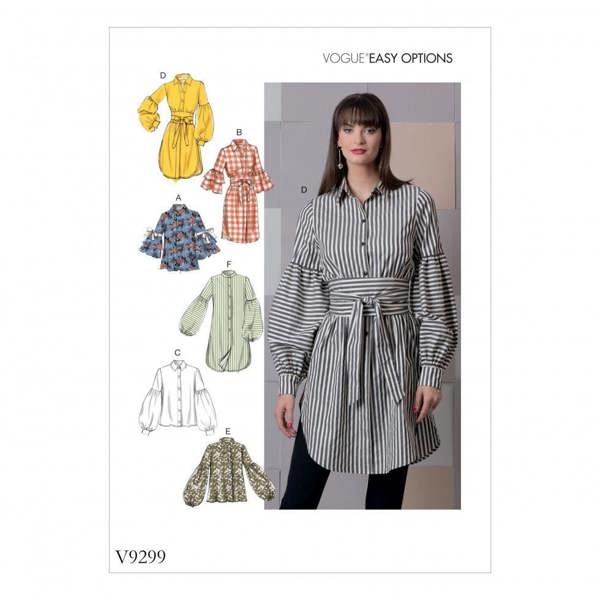 Vogue Sewing Pattern 9299, Shirts for Women, A5 (6-8-10-12-14) - Easy