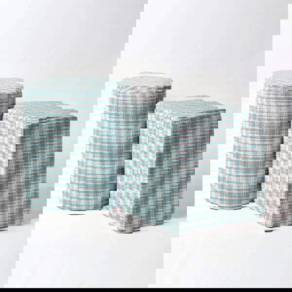 HOMESCAPES Gingham Check Round Pouffe Cotton - 40 x 42 cm