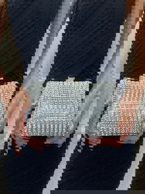 SVNX Silver Diamante Clutch Bag