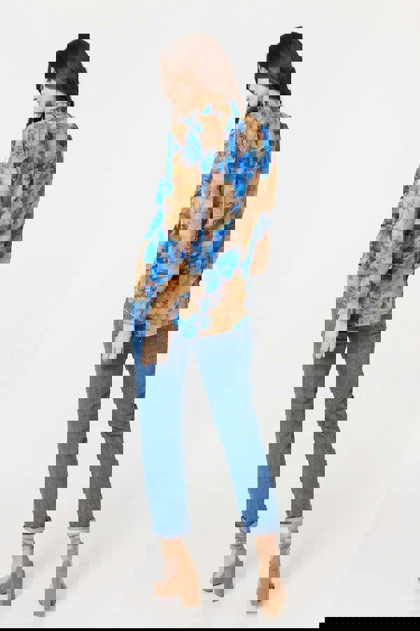 Blue | Printed High Neck Long Sleeve Blouse