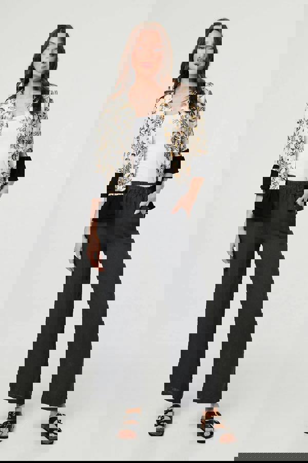 Grey | High Waist Wide Ankle Length Trousers : Model is 5'9"/175 cm and wears UK8/EU36/US4/AUS8