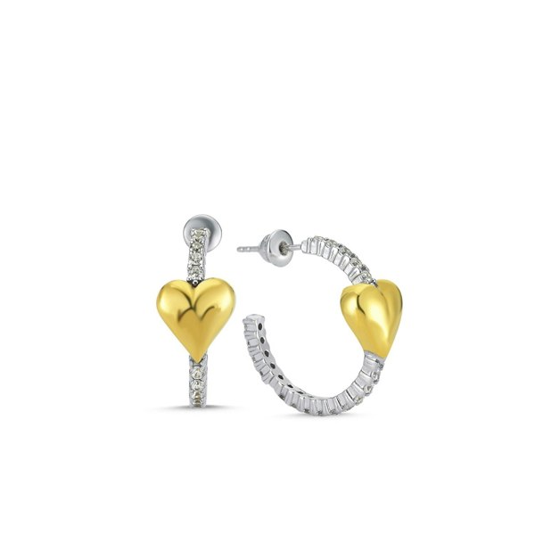 Spero London Hoop Heart Pave Sterling Silver Earrings