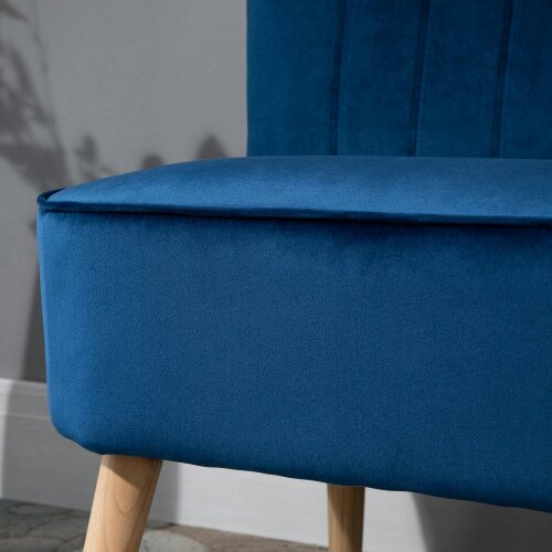 Wyld Haus Haleco Dark Blue Fabric 2 Seater Love Sofa Panel Tufted Back Natural Wooden Legs