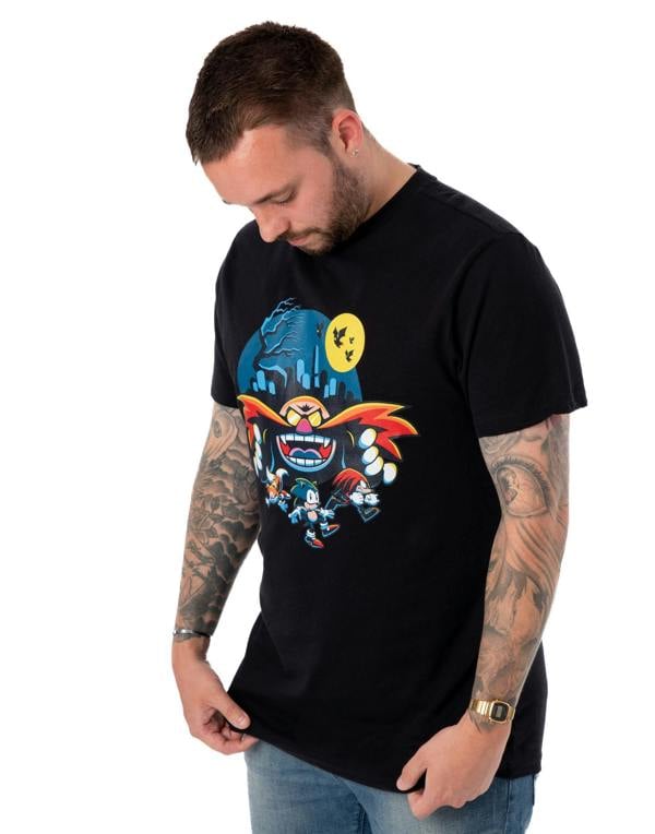 Sonic the Hedgehog Mens Black Halloween Eggman Short Sleeved T-Shirt