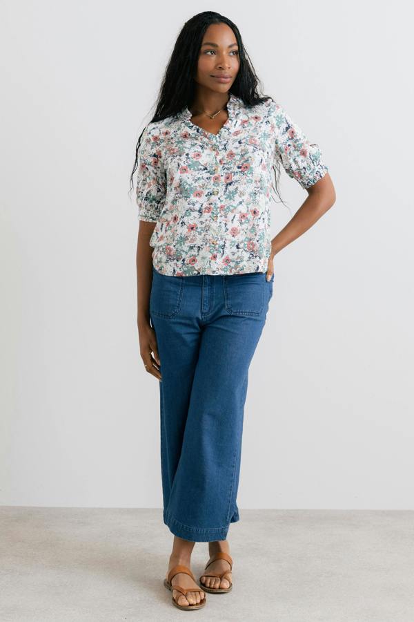 Lily & Me Wren Printed Frill Blouse Ecru