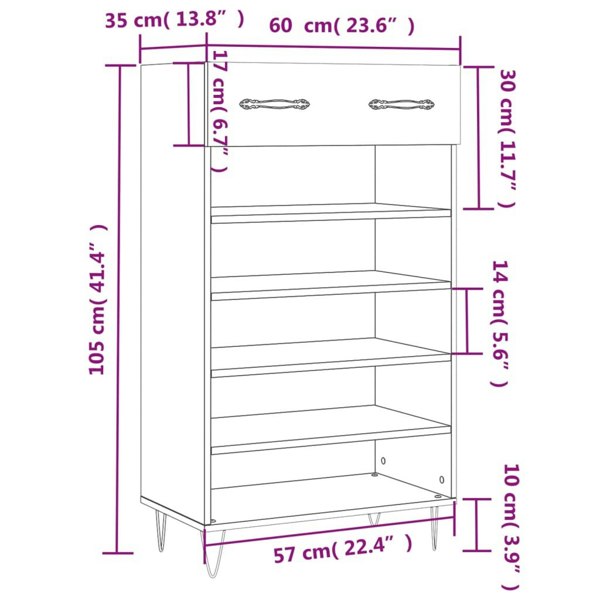 Berkfield Shoe Cabinet Black 60x35x105 cm Engineered Wood