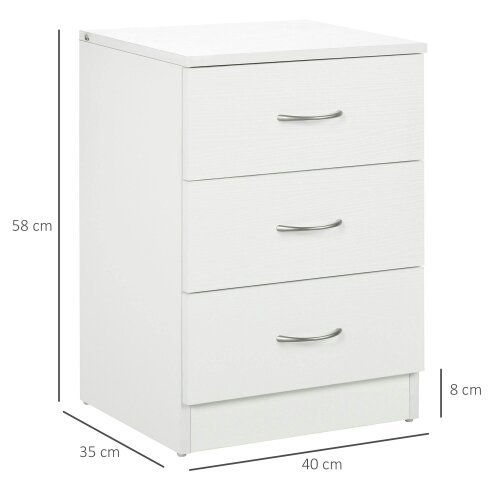 Wyld Haus Yotose White Wood 3 Drawer Bedside Table with Silver Metal Handles