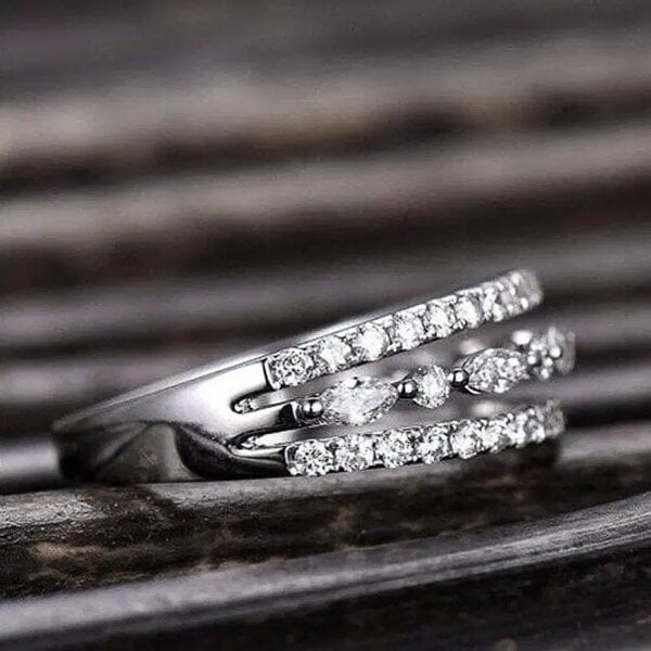 The Colourful Aura Parallel Silver Stone Open Band Ring