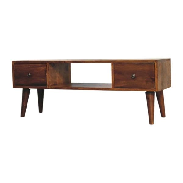 Wyld Haus Merano Classic Chestnut Mango Wood Coffee Table 2 Drawers and Shelf