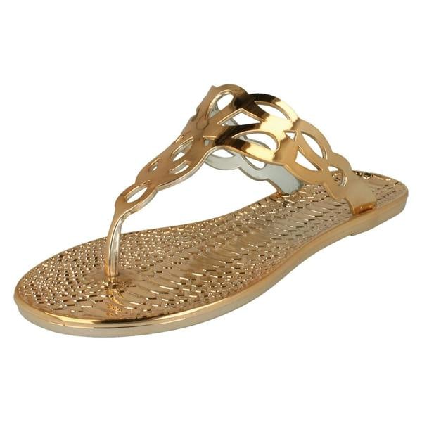 Spot On Ladies Spot On Flat Toepost Crocodile Pattern Sandal