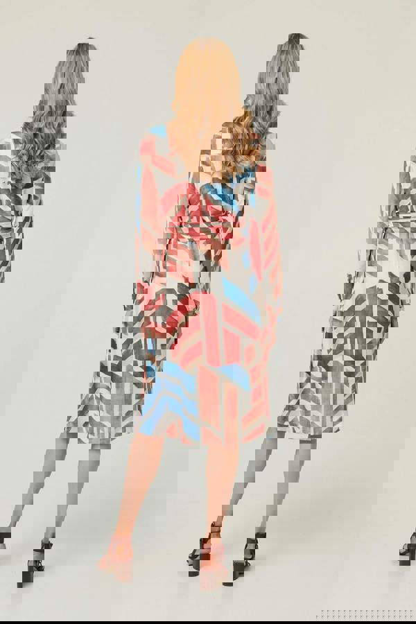 Red | Geo Print Tie Waist Midi Shirt Dress