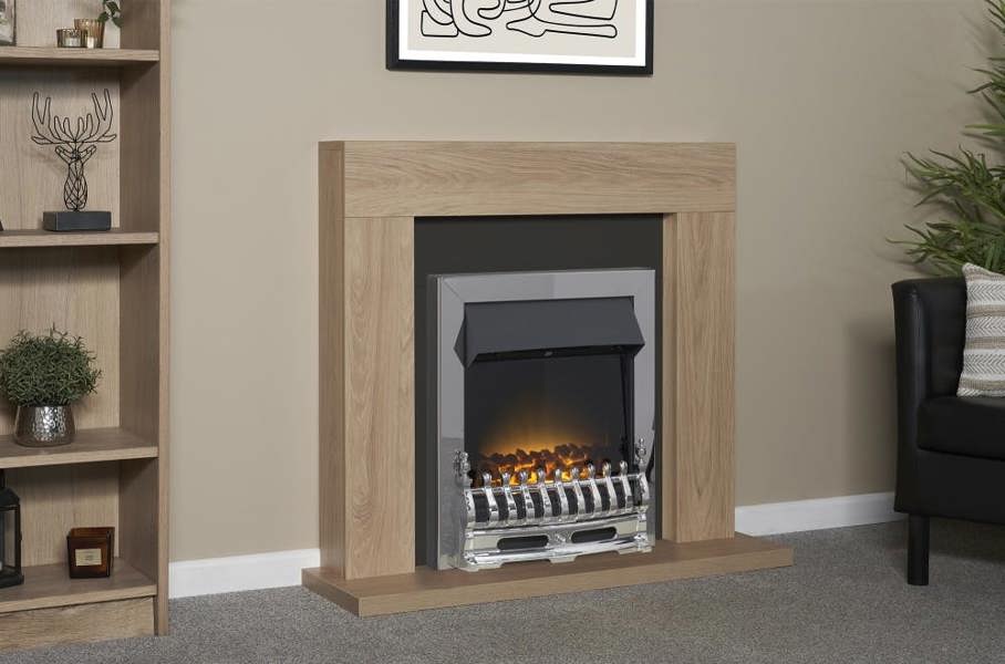 Adam Malmo Fireplace in Oak & Black with Blenheim Electric Fire in Chrome, 39 Inch