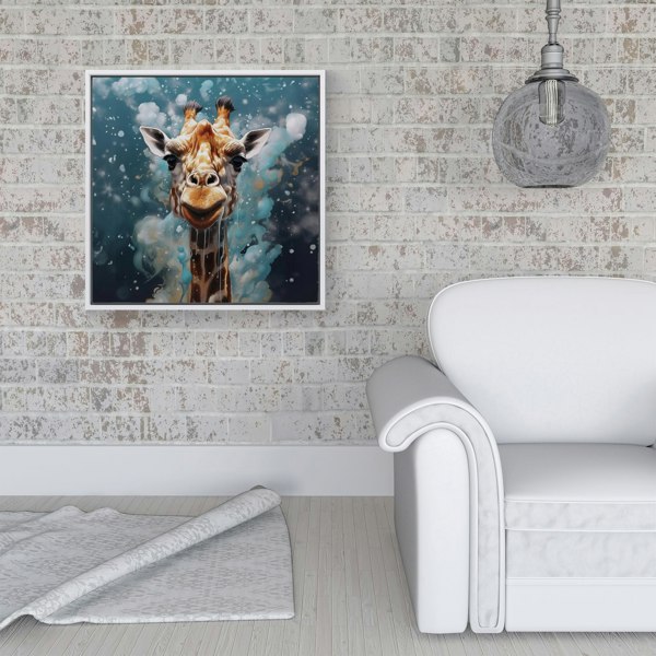 Warren Reed Splash Art Giraffe Face Framed Canvas