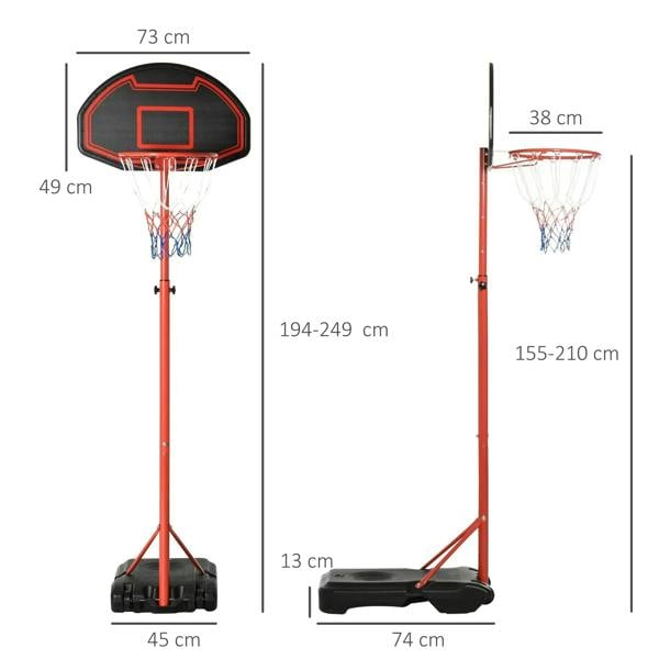 Adjustable portable basketball hoop stand with red frame and black weighted base