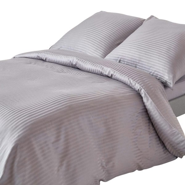 HOMESCAPES Silky 330 TC Egyptian Cotton Satin Stripe Duvet Cover Set, European Size
